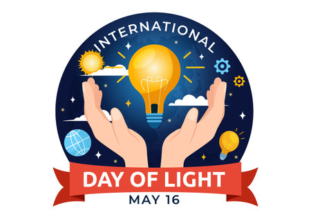 International Day of Light Vector Illustration on May 16 to the Importance Use of Lamp and Savings in Human Life in Flat Cartoon Backgroundのイラスト素材