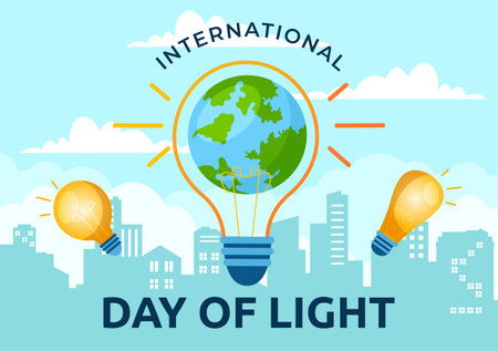 International Day of Light Vector Illustration on May 16 to the Importance Use of Lamp and Savings in Human Life in Flat Cartoon Backgroundのイラスト素材