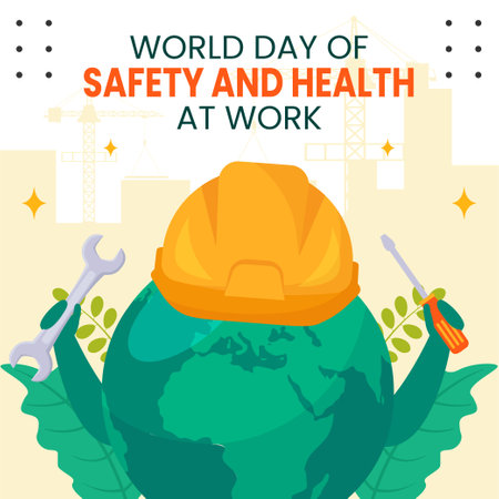 Safety and Health at Work Day Social Media Illustration Cartoon Hand Drawn Templates Backgroundのイラスト素材