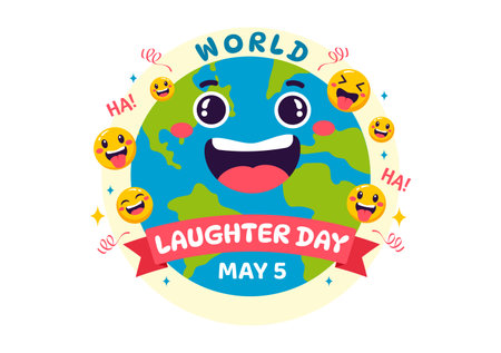 World Laughter Day Vector Illustration on 5 May with Smiley Facial Expression Cute and Happy in Flat Kids Cartoon Backgroundのイラスト素材