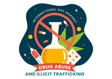International Day Against Drug Abuse and Illicit Trafficking Vector Illustration with Anti Narcotics to Avoid Drugs and Medicines in Flat Backgroundのイラスト素材