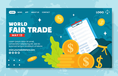 Fair Trade Day Social Media Landing Page Cartoon Hand Drawn Templates Background Illustrationのイラスト素材