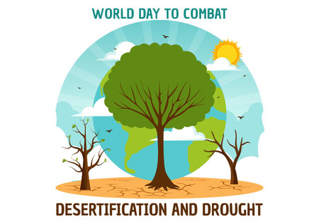 World Day to Combat Desertification and Drought Vector Illustration with Turning the Desert Into Fertile Land and Pastures in Nature Flat Backgroundのイラスト素材