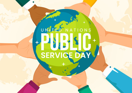 United Nations Public Service Day Vector Illustration with Publics Services to the Community in the Development Process in Flat Cartoon Backgroundのイラスト素材