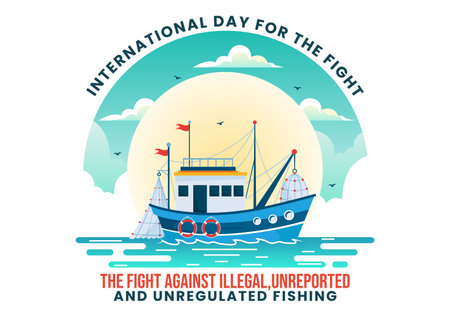 International Day for the Fight Against Illegal, Unreported and Unregulated Fishing Vector Illustration with Rod Fish in Flat Cartoon Backgroundのイラスト素材
