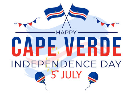 Happy Cape Verde Independence Day Vector Illustration on July 5 with Waving Flag and Ribbon in National Holiday Flat Cartoon Backgroundのイラスト素材