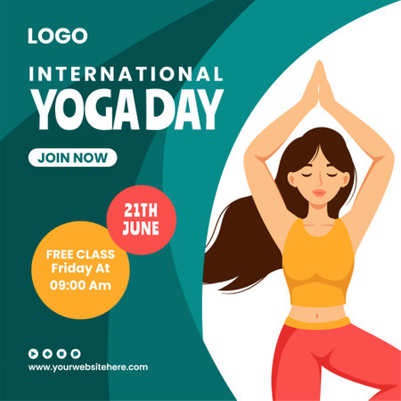 Yoga Day Social Media Illustration Flat Cartoon Hand Drawn Templates Backgroundのイラスト素材