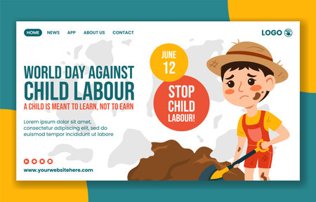 Against Child Labour Social Media Landing Page Cartoon Hand Drawn Templates Background Illustrationのイラスト素材