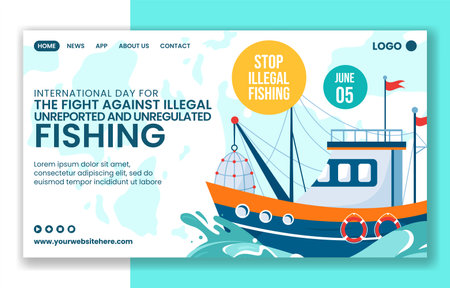 Illegal Against Fishing Social Media Landing Page Cartoon Templates Background Illustrationのイラスト素材