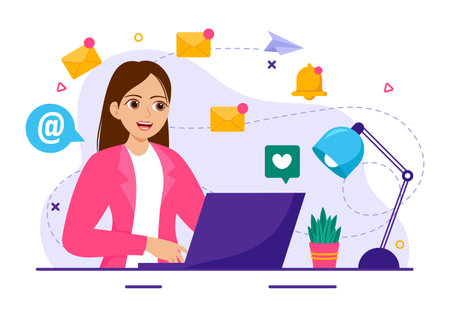 Email Service Vector Illustration with File Correspondence Delivery, Electronic Mail Message and Business Marketing in Flat Cartoon Backgroundのイラスト素材