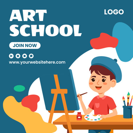 Art School Social Media Illustration Flat Cartoon Hand Drawn Templates Backgroundのイラスト素材