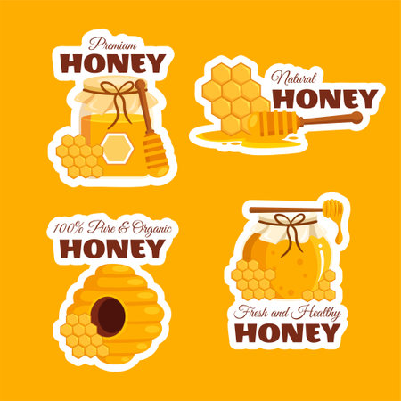 Honey Store Label Flat Cartoon Hand Drawn Templates Background Illustrationのイラスト素材