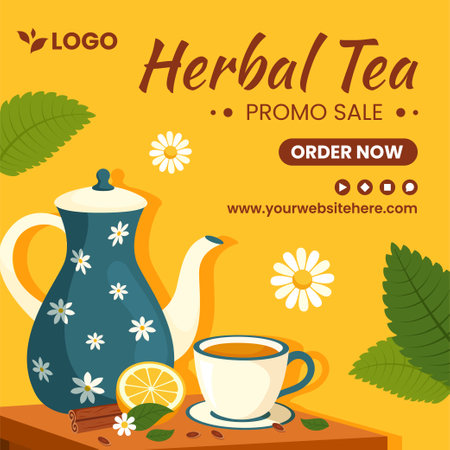 Herbal Tea Social Media Illustration Flat Cartoon Hand Drawn Templates Backgroundのイラスト素材