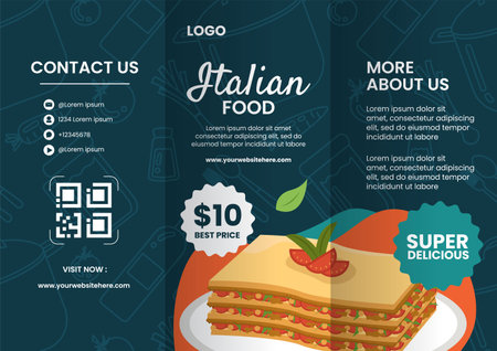 Italian Food Brochure Flat Cartoon Hand Drawn Templates Background Illustrationのイラスト素材
