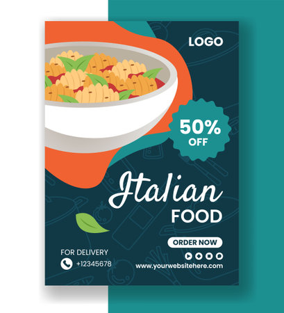 Italian Food Vertical Poster Flat Cartoon Hand Drawn Templates Background Illustrationのイラスト素材