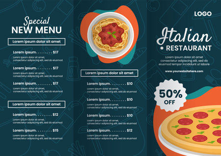 Italian Food Brochure Flat Cartoon Hand Drawn Templates Background Illustrationのイラスト素材