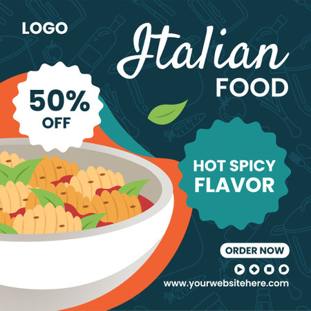 Italian Food Social Media Illustration Flat Cartoon Hand Drawn Templates Backgroundのイラスト素材