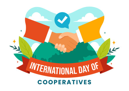 International Day of Cooperatives Vector Illustration on 6 July with People to the Complementary Goals of the United Nations in Flat Backgroundのイラスト素材