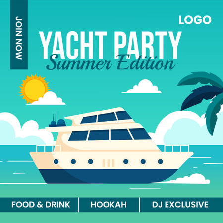 Yachts Party Social Media Illustration Flat Cartoon Hand Drawn Templates Backgroundのイラスト素材