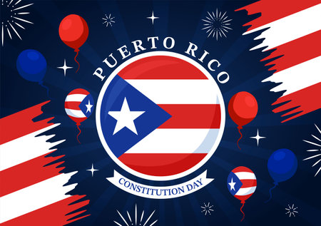 Happy Puerto Rico Constitution Day Vector Illustration on 25 July with Waving Flag and Ribbon in National Holiday Flat Cartoon Background Designのイラスト素材
