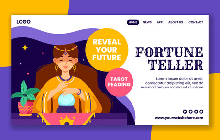 Fortune Teller Social Media Landing Page Cartoon Hand Drawn Templates Background Illustrationのイラスト素材