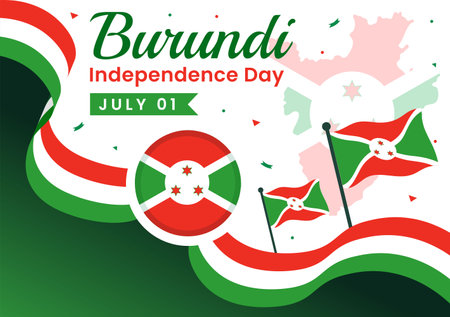 Happy Burundi Independence Day Vector Illustration on 1 July with Waving Flag and Ribbon in National Holiday Flat Cartoon Backgroundのイラスト素材