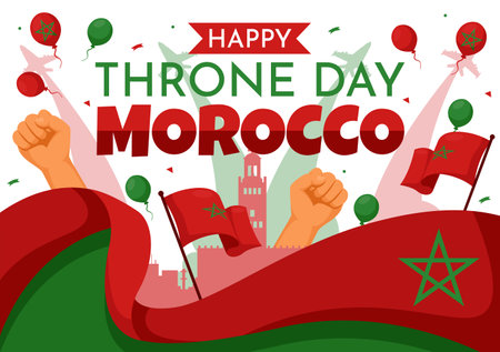 Happy Morocco Throne Day Vector Illustration on July 30 with Waving Flag and Ribbon in Celebration National Holiday Background Designのイラスト素材