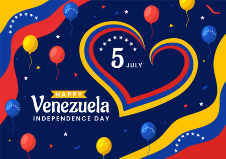 Happy Venezuela Independence Day Vector Illustration on 5 July with Flags, Balloon and Confetti in Memorial Holiday Flat Cartoon Backgroundのイラスト素材
