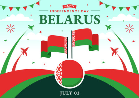 Happy Belarus Independence Day Vector Illustration on 3 July with Waving Flag and Ribbon in National Holiday Flat Cartoon Background Designのイラスト素材