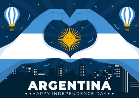 Happy Argentina Independence Day Vector Illustration on 9Th of july with Waving Flag and Ribbon in Flat Cartoon Celebration Background Designのイラスト素材