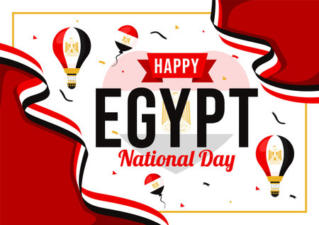 Happy Egypt Revolution Day Vector Illustration on July 23 with Waving Flag and Ribbon in National Holiday Flat Cartoon Background Designのイラスト素材