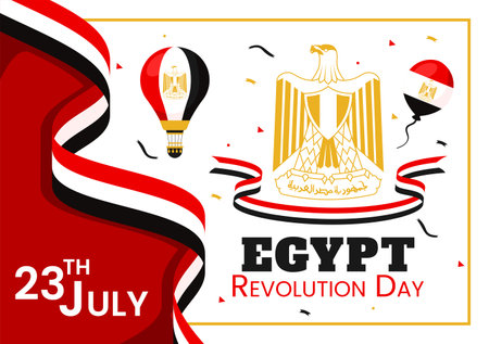 Happy Egypt Revolution Day Vector Illustration on July 23 with Waving Flag and Ribbon in National Holiday Flat Cartoon Background Designのイラスト素材