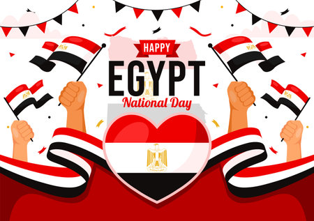 Happy Egypt Revolution Day Vector Illustration on July 23 with Waving Flag and Ribbon in National Holiday Flat Cartoon Background Designのイラスト素材