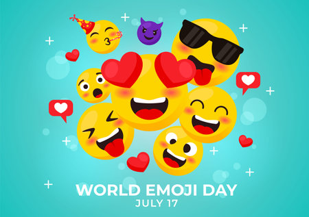 World Emoji Day Celebration Vector Illustration with Events and Product Releases in Different Facial Expression Cute Cartoon Backgroundのイラスト素材