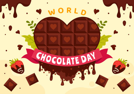 World Chocolate Day Celebration Vector Illustration on 7 July with Melted Chocolates and Cake in Flat Cartoon Background Designのイラスト素材