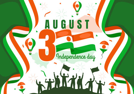 Happy Niger Independence Day Vector Illustration on 3 August with Waving Flag and Country Public Holiday in Flat Cartoon Background Designのイラスト素材