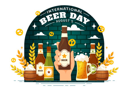 International Beer Day Vector Illustration on 5 August with Cheers Beers Celebration and Brewing in Flat Cartoon Background Designのイラスト素材