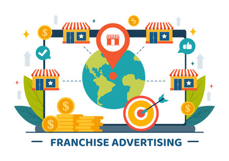 Franchise Advertising Vector Illustration with Business and Finance to Promoting Successful Brand or Marketing in Flat Cartoon Backgroundのイラスト素材