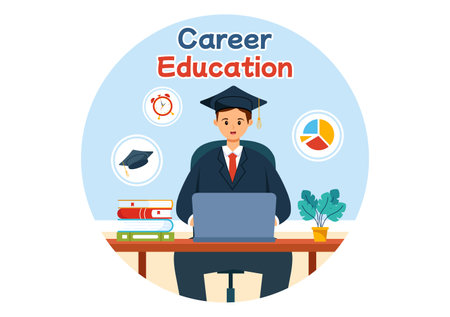 Career Education Vector Illustration with Growth Concept Learning Model to Associate Activity for Real Experience in Flat Cartoon Backgroundのイラスト素材
