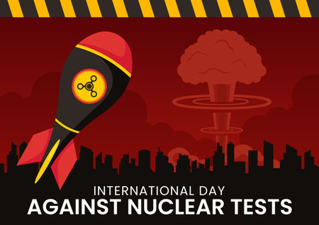 International Day Against Nuclear Tests Vector Illustration for August 29 Features a Earth, and Rocket Bomb in a Flat Style Cartoon Backgroundのイラスト素材