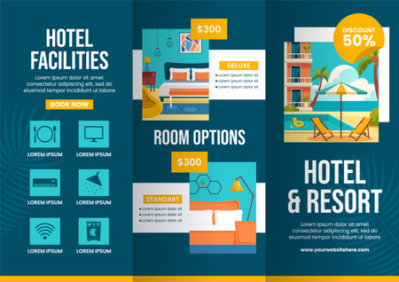 Hotel Brochure Cartoon Hand Drawn Templates Background Illustrationのイラスト素材