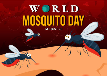 World Mosquito Day Vector Illustration on August 20th featuring a Midge that Can Cause Dengue Fever and Malaria in a Flat Style Cartoon Backgroundのイラスト素材