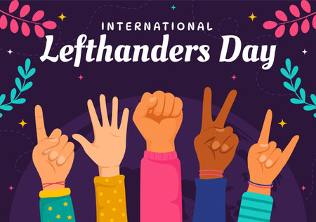 Happy Left Handers Day Celebration Vector Illustration with Raising Awareness of Pride in Being Left Handed in Flat Style Cartoon Backgroundのイラスト素材