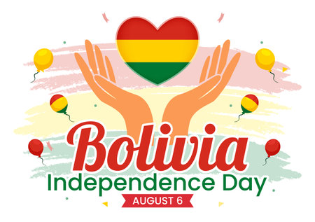 Bolivia Independence Day Vector Illustration on August 6 with Waving Flag and Ribbon in a Festive National Holiday Flat Cartoon Backgroundのイラスト素材
