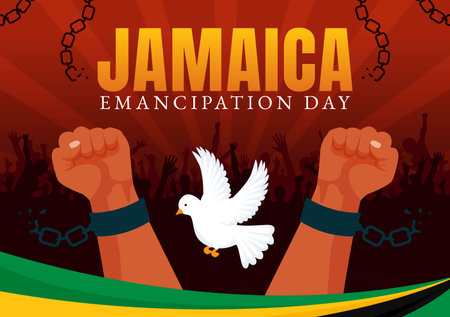 Vector Illustration of Jamaica Emancipation Day on August 1st with a Waving Flag and Patriotic Theme in a National Holiday Flat Cartoon Backgroundのイラスト素材