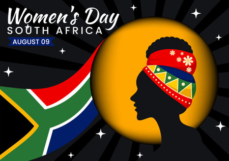 Happy Women's Day in South Africa Celebration Vector Illustration with an Ethnic Black Woman and Waving Flag in a National Holiday Flat Backgroundのイラスト素材