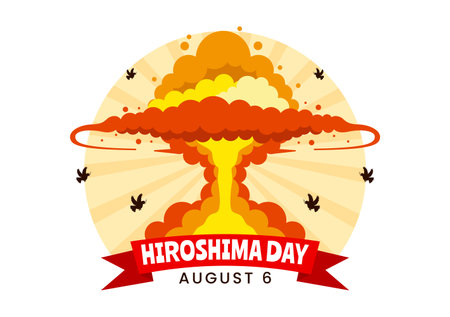 Hiroshima Day Vector Illustration for August 6th featuring a Peace Dove and a Nuclear Explosion Background in a Flat Style Cartoon Designのイラスト素材