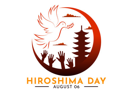 Hiroshima Day Vector Illustration for August 6th featuring a Peace Dove and a Nuclear Explosion Background in a Flat Style Cartoon Designのイラスト素材