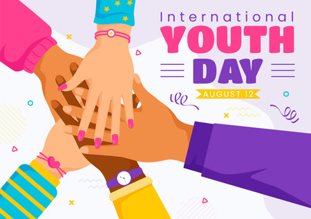 Happy International Youth Day Vector Illustration featuring Young Boys and Girls Together in a Flat...
