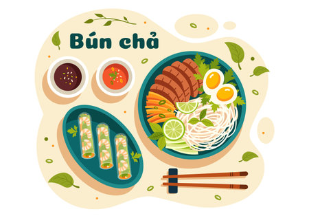 Vietnamese Food Restaurant Vector Illustration of A Menu Featuring a Collection of Various Delicious...